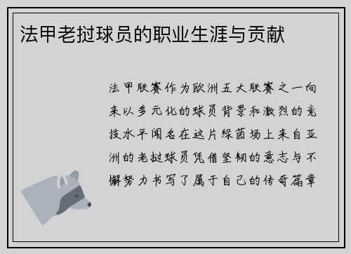 法甲老挝球员的职业生涯与贡献