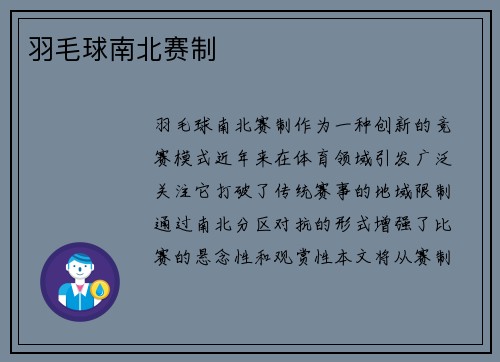 羽毛球南北赛制